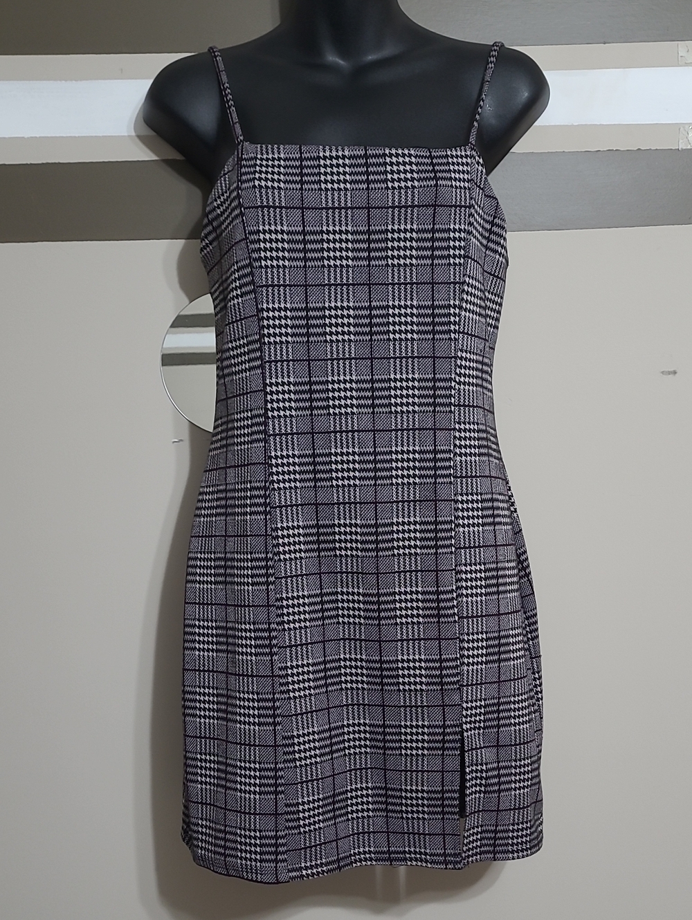Eclipse Black and Grey Plaid Slip Mini Dress Sz Med ❗️ Fits Size Small